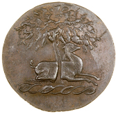 Berkshire, Windsor, Spence’s Halfpenny, 1795, stag under tree, rev. legend, crown above and sprig below, skidmore...