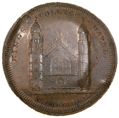 Cambridgeshire, Cambridge, Skidmore’s Globe series, Penny, 1797, King’s College Chapel, rev. similar, edge...