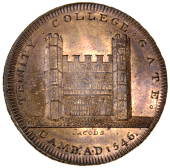 Cambridgeshire, Cambridge, Skidmore’s Globe series, Penny, 1797, Trinity College Gate, rev. similar, edge...