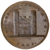 Cambridgeshire, Cambridge, Skidmore’s Miscellaneous series, Penny, 1797, Queen’s College Gate, rev. portcullis...