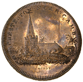 Cambridgeshire, Chesterton, Skidmore’s Globe series, Penny, 1797, St Andrew’s church, part of the village in...