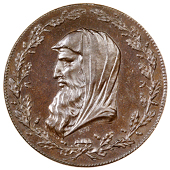 Cornwall, Truro, Cornish Metal Co, Proof Halfpenny, 1791, in bronzed-copper, druid’s head left within wreath, rev....