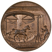 Cumberland, Low Hall, Colliery, Kempson’s Halfpenny, 1797, horse working a whin-gin, miner guiding basket, rev....