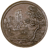 Cumberland, County series, James’ Lake Farthing, 1796, lakeland scene, rev. fence dividing two trees, edge plain,...