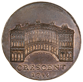 Derbyshire, Buxton, William Hay, Thomas Tomlinson and William Orme, Halfpenny, 1796, crescent, rev. arms of the Duke...