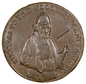 Devon, Exeter, Samuel Kingdon, Westwood’s Farthing, 1791, similar, edge grained, 5.44g/12h (DH 9). Almost...