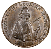 Devon, Exeter, Samuel Kingdon, Westwood’s Farthing, 1792, similar, edge grained, 5.49g/11h (DH 10). Almost...