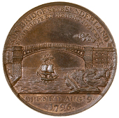 Durham, Sunderland, Wyon’s Penny, 1797, view of iron bridge with brig passing underneath, rev. two large vessels...