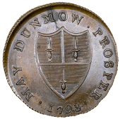 Essex, Dunmow, Spence’s mule Halfpenny, arms, rev. men dancing round Tree of Liberty, edge grained, 11.67g/6h (DH...