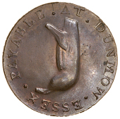 Essex, Dunmow, Spence’s mule Halfpenny, similar, rev. James Metcalf cypher, skidmore edge, 12.65g/7h (DH 30;...