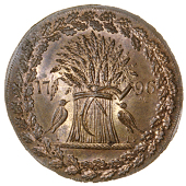 Essex, Woodford, William Brooks, Denton’s Halfpenny, 1796, wheatsheaf and sickle, rev. compasses, wheel, saw and...