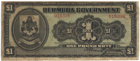 Bermuda, Government, One Pound, 2 December 1914, 016336, black on green, arms at left (Pick 1). Well circulated with...
