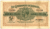 Bermuda, Government, Five Shillings, 1 August 1920, A/1 11344, green on brown, George V at centre, signature of...