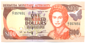 Bermuda, Monetary Authority, One Hundred Dollars, 1997, C/1 357651, orange and brown, Elizabeth II at right (Pick...