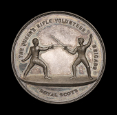 Royal Scots, obv. regimental motif, rev. engraved, ‘Genl. Moncrieff Cup 1905, H. Coy., Lce. Corpl. Prior’, oval,...
