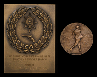 Worcestershire Regiment, Monthly Revolver Match Plaque, obv. regimental badge and revolver enclosed by a laurel...