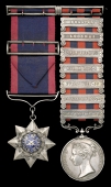 The exceptional Naga Hills 1875 Order of Merit and 7-clasp I.G.S. pair awarded to Subadar Heema Chund, 44th Gurkha...