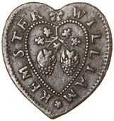 17th Century, Kent, Milton-next-Gravesend, William Kemster, heart-shaped Halfpenny, 1668, 2.11g/12h (N 2667; BW....
