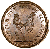 18th Century, Middlesex, Spence’s mule Halfpence (2), turnstile, revs. crown, anchor and hearts, 10.28g/6h (DH...