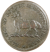 18th Century, Middlesex, Uncertain locality, Halfpenny, ram, rev. ship, 7.87g/6h (DH 925; Waters p.18, and Bell, ST...
