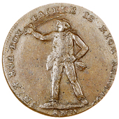 18th Century, Middlesex, Political and Social series, Tom Tackle, Halfpenny, 7.43g/12h (DH 1048, the plate coin)....