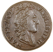 18th Century, London, National series, Peace, a copper medalet, 2.20g/12h (DH 1165); Pro Bon Publico, Farthings (2),...