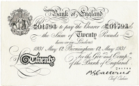 Bank of England, Twenty Pounds, 12 May 1931, Birmingham, 46/W 01793 (Dugg. B230). Good very fine to extremely fine,...