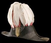 The Yorkshire Hussars, a circular pill box forage cap of stiffened blue cloth with applied silver lace oak-leaf...
