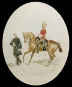 5th (Princess Charlotte of Wales’s) Dragoon Guards, a good watercolour by R. Simkin depicting a mounted officer in...