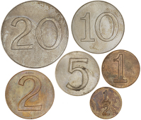 Elizabeth II (1952-, Trial Currency set, series 1, comprising Twenty Pence, cupro-nickel, edge grained, 36mm,...