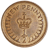 Elizabeth II (1952-, Half New Penny, 1971, a double rev. striking, edge plain, 1.80g/12h (cf. S 4239). Extremely...