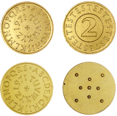 Miscellaneous, Typeface Trials (2), both 1971, in gilt-plated steel, viz. letters of the alphabet continuous in two...