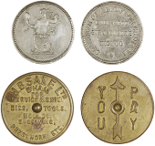 Miscellaneous, Sir Josiah Mason, Birmingham: Cupro-nickel checks (2) [c. 1875], mermaid, revs. specimen of alloy for...