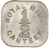 Elizabeth II (1952-, Royal Mint, Tower Hill, uniface Canteen token for a Halfpenny, in cupro-nickel, value, rev....