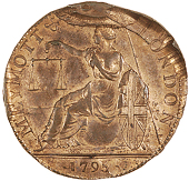 Bishopsgate, Meymott & Son, Halfpenny, 1795, bishopsgate edge, 10.75g/12h (DH 378); mule Halfpenny from the broken...