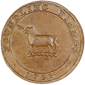 Foundling Fields, James Burton, Halfpence, 1795 (2), stop at end of legend, edge grained, 6.96g/6h (DH 304), flaw at...