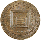 High Holborn, Skidmore’s mule Halfpence (2), from the same obv. die as previous, revs. anchor and cable, skidmore...