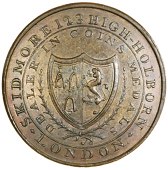 High Holborn, Skidmore’s mule Halfpence (2), arms, rev. open book, skidmore edge, 12.42g/1h (DH 517); Free Born...