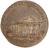 High Holborn, Skidmore’s mule Halfpence (5), ruins of church, revs. register stove, edge plain, 11.17g/6h (DH...