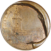 Halfpence (9), Cripplegate, St Giles’s, edge plain, 14.45g/12h (DH 576); Crutched Friars (2), Allhallows, undated,...