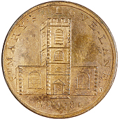 Halfpence (11), London Bridge, St Magnus (2), edges plain, thick flan, 13.73g/12h, thin flan, 9.65g/12h (both DH...