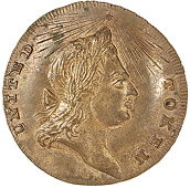 Mule Halfpence (2), bust right, united token, revs. crowned harp and thistles, spence edge, 10.35g/12h (DH 899);...