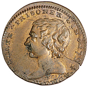 Mule Farthings (7), bust left, revs. Britannia, 3.94g/6h (DH 1077); man on bull with ass’s head, thick flan,...