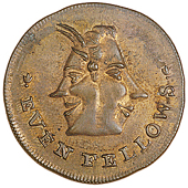 Mule Farthings (4), Even Fellows, revs. Britannia, 4.03g/6h (DH 1092); man on bull with ass’s head, 4.01g/6h (DH...