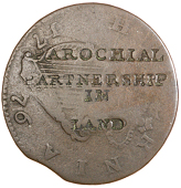 Halfpence (4), countermarked parochial partnership in land/is spence’s plan, 6.50g/6h; spence’s plan small...
