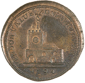 Hendon, B. Price, Halfpenny, 1794, 6.94g/6h (DH 324); Skidmore’s mule Halfpence (4), church, revs. bust of David...