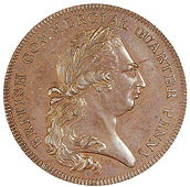 Westwood’s British Commercial Quarter-Penny, 1797, bust of George III right, rev. Britannia seated on cannon, edge...