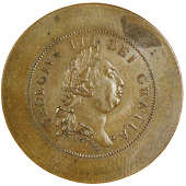 George III, a mule medal by H. Kettle, bust right [from the imitative Guineas and fractions series], rev. lion...