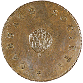 Cabbage Society, token, 1796, from the same dies as previous, edge grained over an asylum for the oppress’d of all...