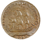 Great Yarmouth, Westwood’s Farthing, 1792, ship sailing right, rev. arms, edge grained, 6.07g/12h (DH 55a). Minor...